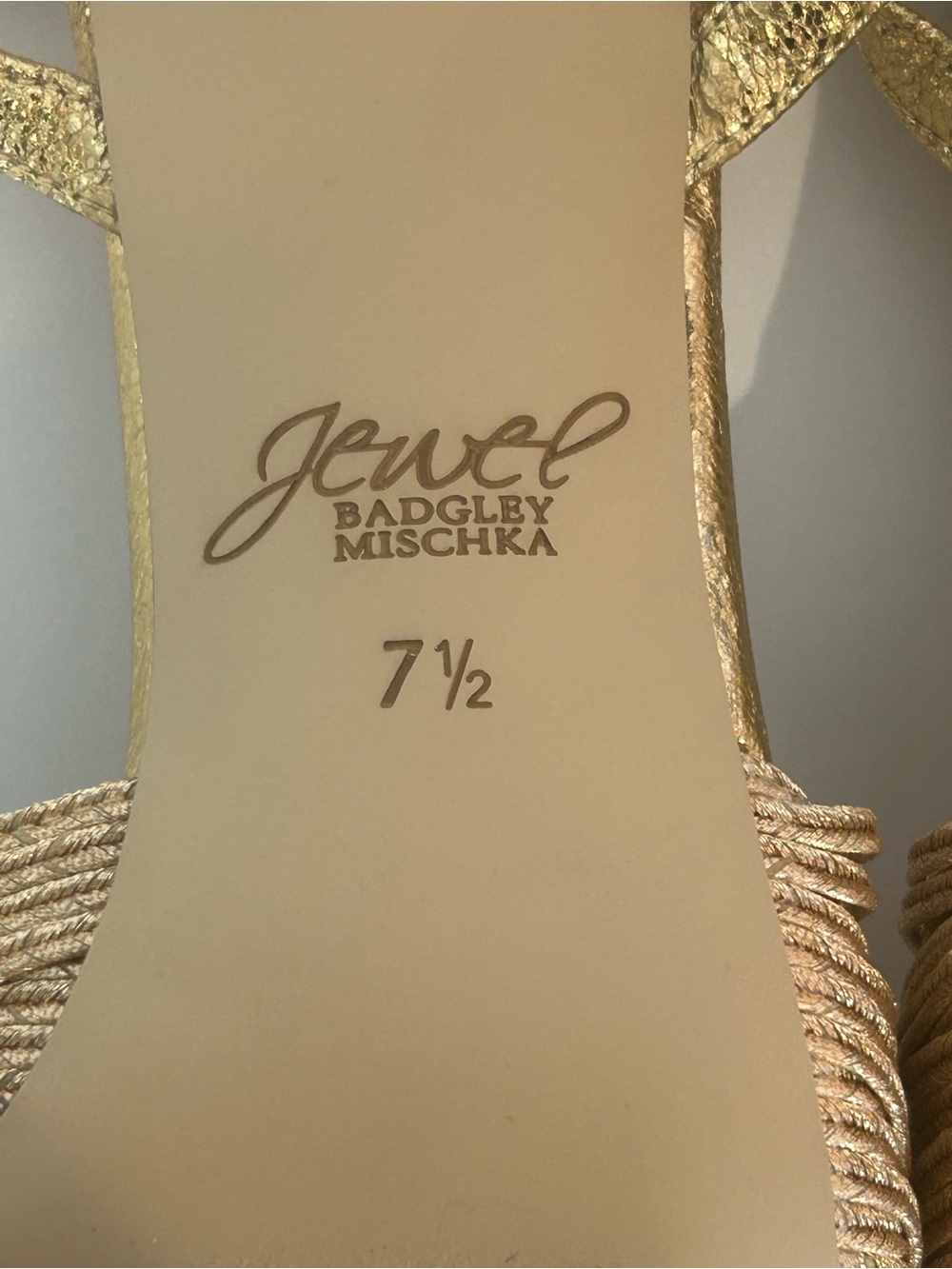 NIB Gold Metallic Strappy Heels Sandals Wedding Party Jewel Badgley 7.5 - Picture 7 of 11